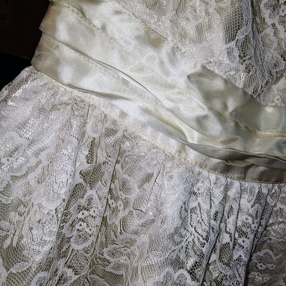 GUNNE SAX JESSICA McCLINTOCK Sz11 Vintage 1980 Cream HOCO Formal Lace Mini Dress - Picture 5 of 16